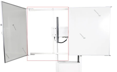 Regulowany elektrycznie stojak z suchościeralną tablicą skrzydłową dla monitora 65" Regulowany elektrycznie stojak z suchościeralną tablicą skrzydłową dla monitora 65"